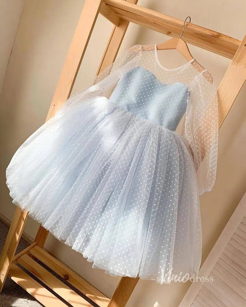 Baby Blue Dotted Tulle Flower Girl Dresses with Bow GL1134-flower girl dresses-Viniodress-Light Blue-Custom Size-Viniodress