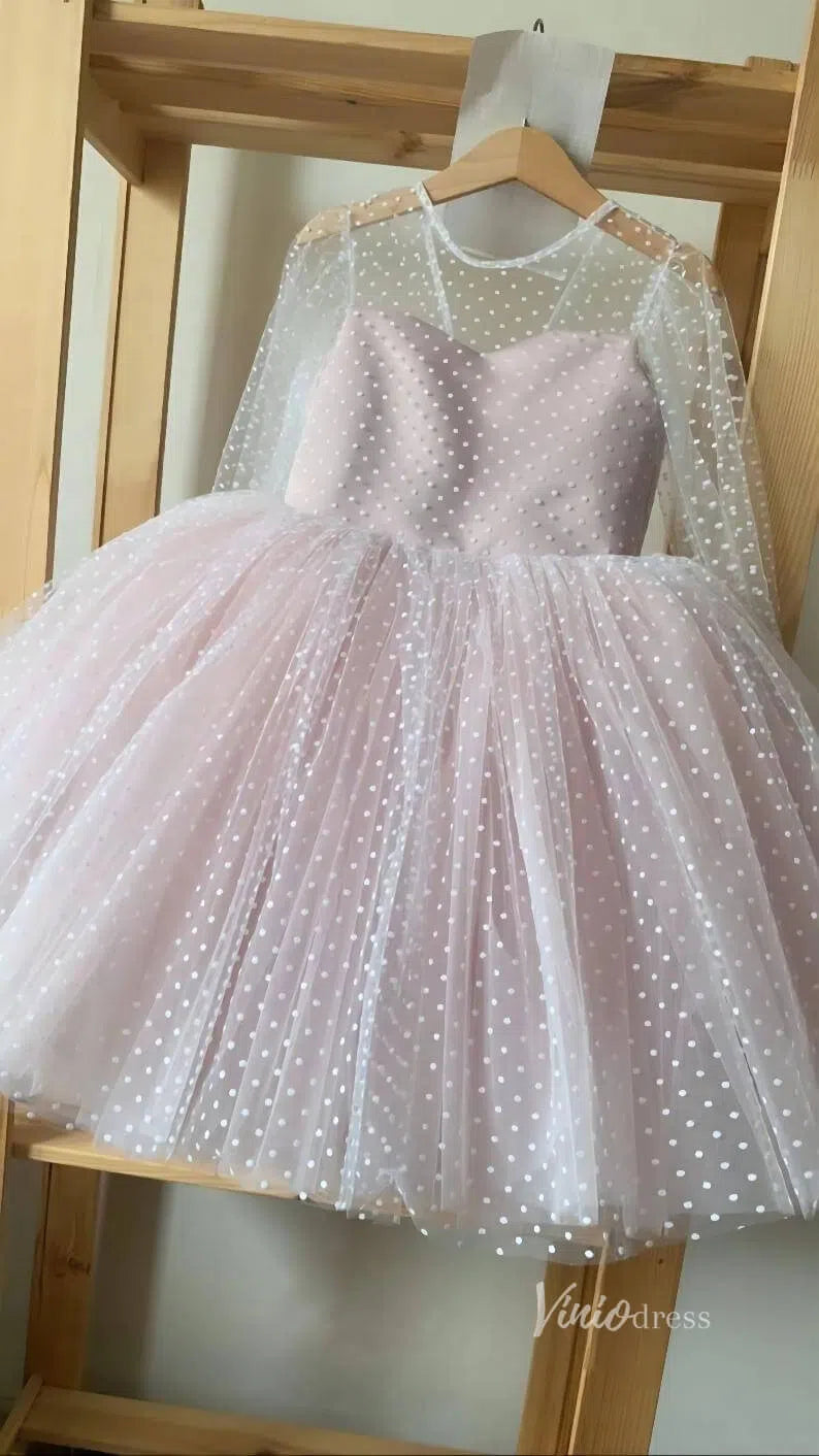 Baby Blue Dotted Tulle Flower Girl Dresses with Bow GL1134-flower girl dresses-Viniodress-Light Pink-Custom Size-Viniodress