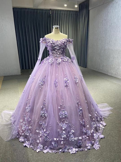 Baby Blue Flower Quince Dresses Princess Ball Gown with Cape 67458-Quinceanera Dresses 2025 -Viniodress-Baby Blue-Custom Size-No Cape