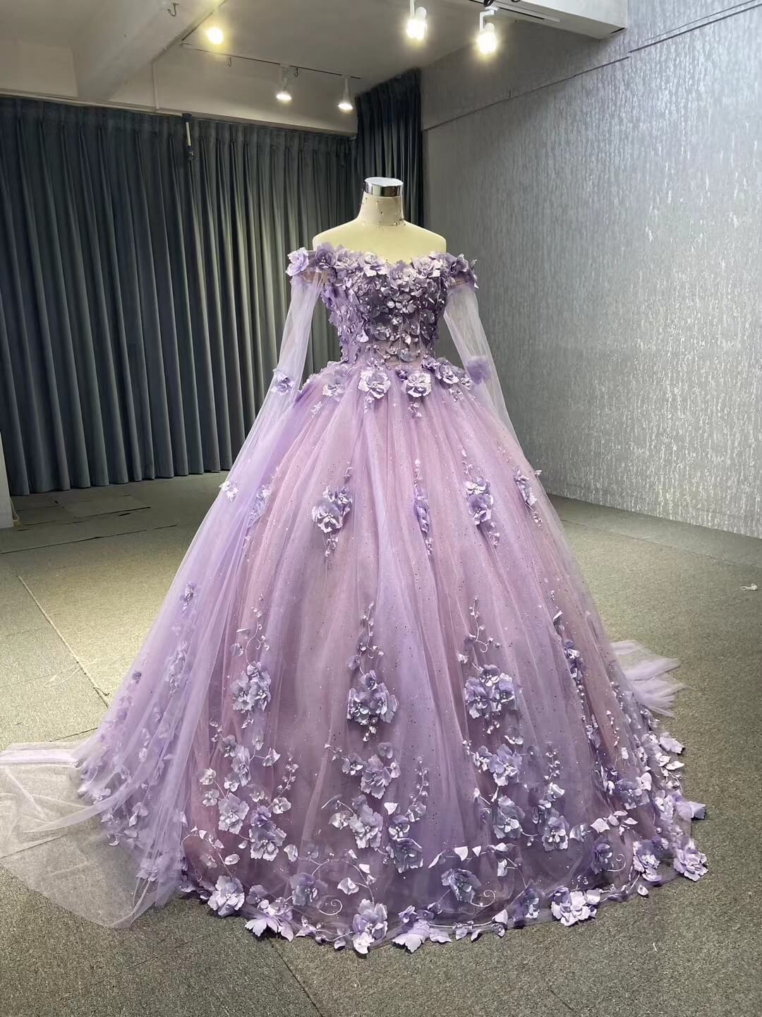 Baby Blue Flower Quince Dresses Princess Ball Gown with Cape 67458-Quinceanera Dresses 2025 -Viniodress-Baby Blue-Custom Size-No Cape