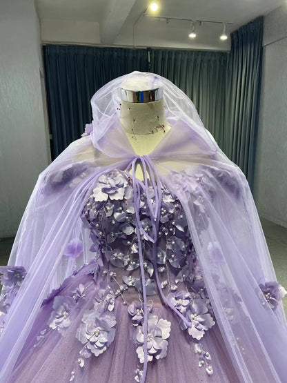 Baby Blue Flower Quince Dresses Princess Ball Gown with Cape 67458-Quinceanera Dresses 2025 -Viniodress-Baby Blue-Custom Size-No Cape