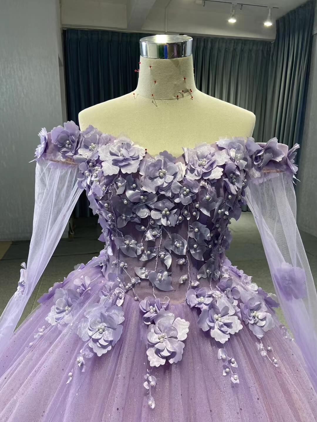 Baby Blue Flower Quince Dresses Princess Ball Gown with Cape 67458-Quinceanera Dresses 2025 -Viniodress-Baby Blue-Custom Size-No Cape