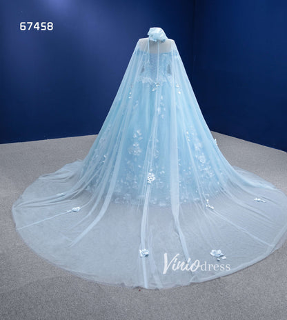 Baby Blue Flower Quince Dresses Princess Ball Gown with Cape 67458-Quinceanera Dresses 2025 -Viniodress-Baby Blue-Custom Size-No Cape