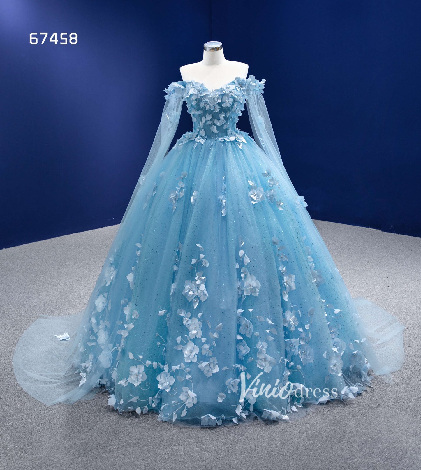 Baby Blue Flower Quince Dresses Princess Ball Gown with Cape 67458-Quinceanera Dresses 2025 -Viniodress-Baby Blue-Custom Size-No Cape