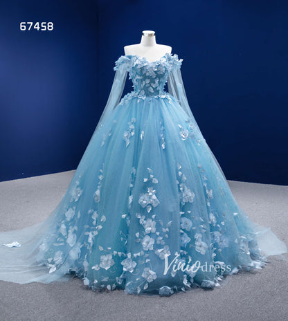 Baby Blue Flower Quince Dresses Princess Ball Gown with Cape 67458-Quinceanera Dresses 2025 -Viniodress-Baby Blue-Custom Size-No Cape