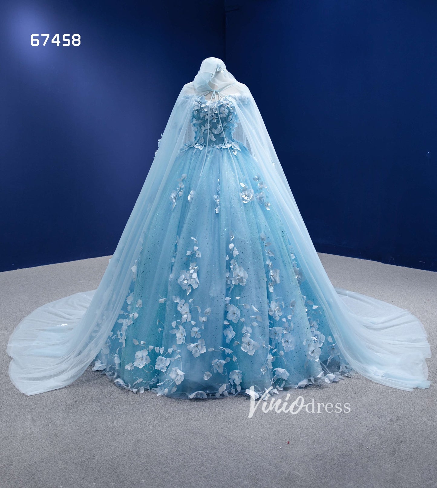 Baby Blue Flower Quince Dresses Princess Ball Gown with Cape 67458-Quinceanera Dresses 2025 -Viniodress-Baby Blue-Custom Size-No Cape