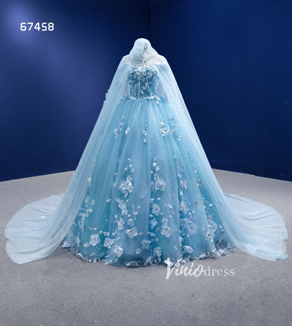 Baby Blue Flower Quince Dresses Princess Ball Gown with Cape 67458-Quinceanera Dresses 2025 -Viniodress-Baby Blue-Custom Size-No Cape