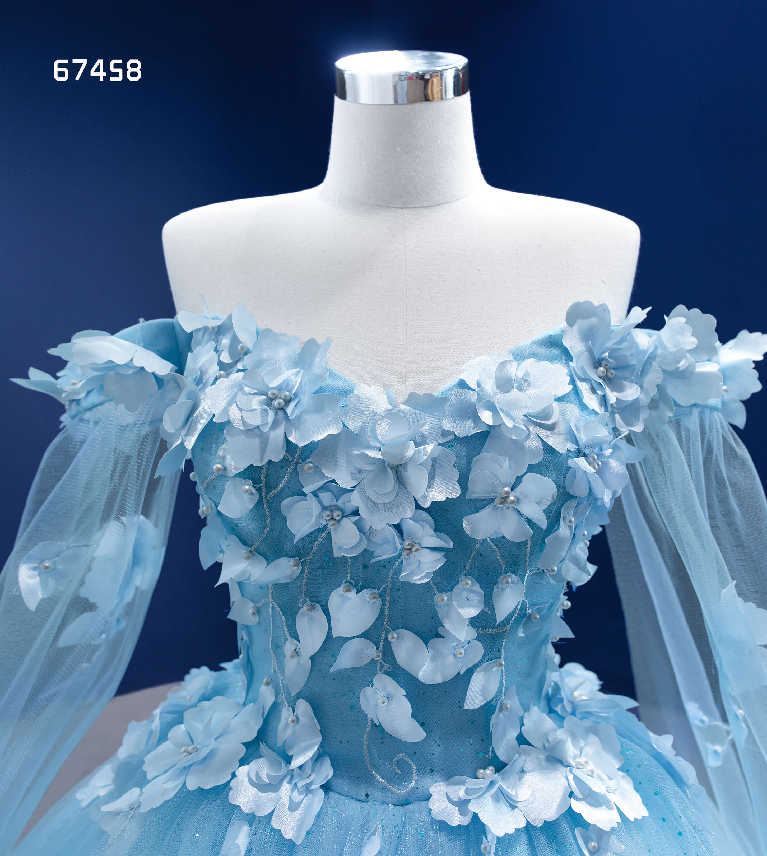 Baby Blue Flower Quince Dresses Princess Ball Gown with Cape 67458-Quinceanera Dresses-Viniodress-Viniodress