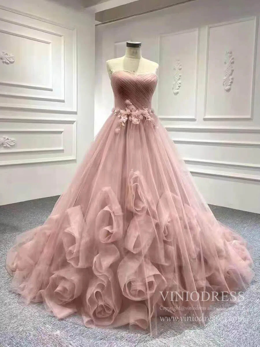 Baby Blue Strapless Ruffle Prom Dresses Quinceanera Dress 66290 viniodress-prom dresses 2025 -Viniodress-Baby Blue-Custom Size-