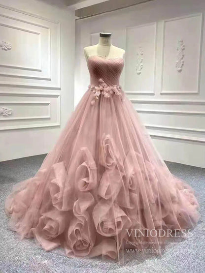 Baby Blue Strapless Ruffle Prom Dresses Quinceanera Dress 66290 viniodress-prom dresses 2025 -Viniodress-Baby Blue-Custom Size-