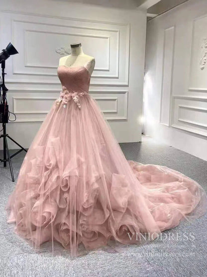 Baby Blue Strapless Ruffle Prom Dresses Quinceanera Dress 66290 viniodress-prom dresses 2025 -Viniodress-Baby Blue-Custom Size-