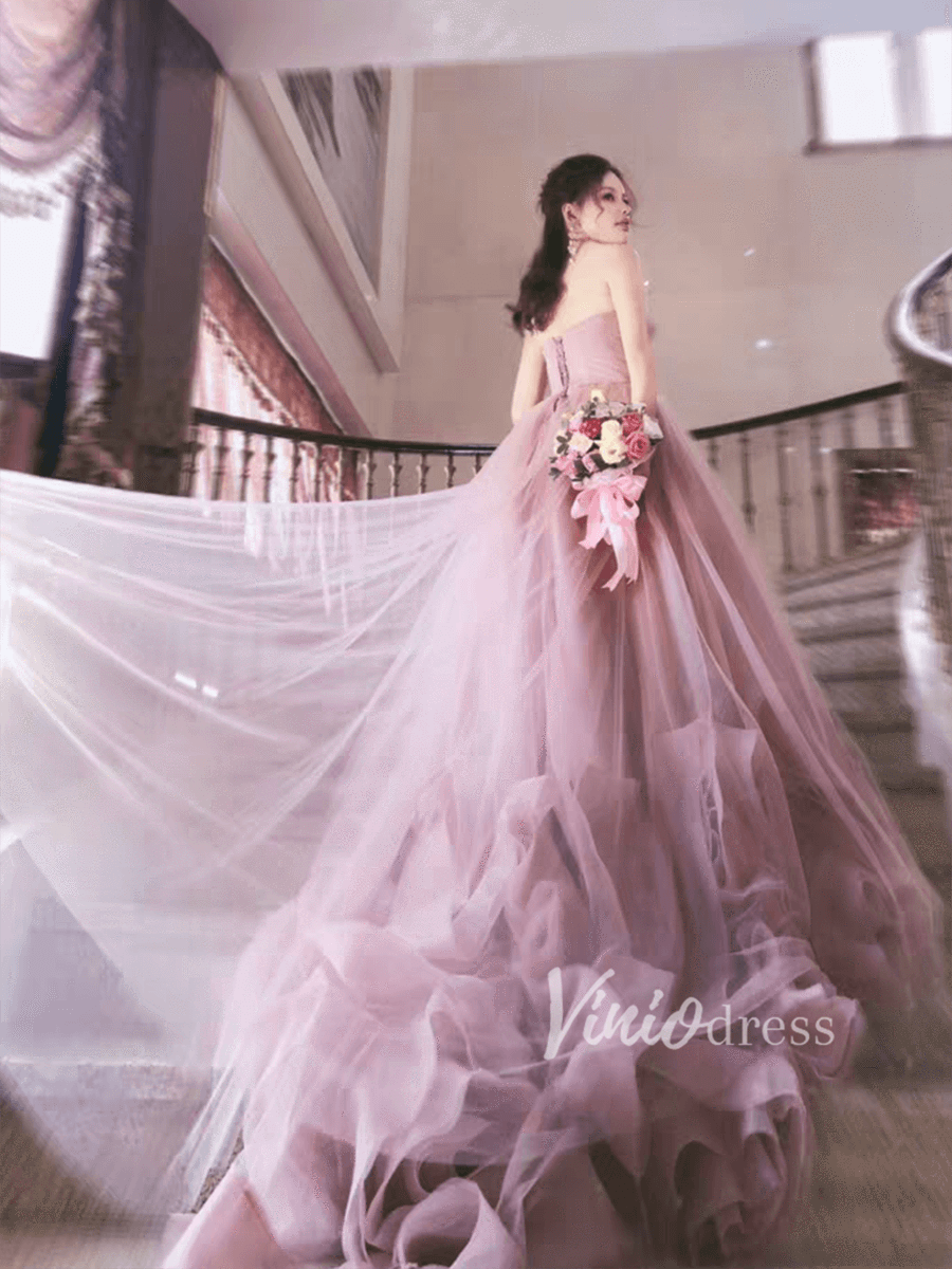 Baby Blue Strapless Ruffle Prom Dresses Quinceanera Dress 66290 viniodress-prom dresses 2025 -Viniodress-Dusty Rose-Custom Size-