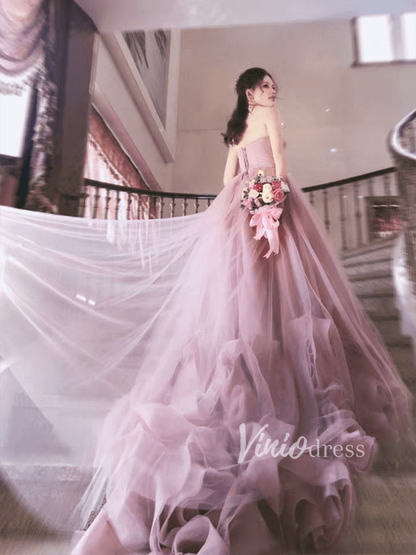 Baby Blue Strapless Ruffle Prom Dresses Quinceanera Dress 66290 viniodress-prom dresses 2025 -Viniodress-Dusty Rose-Custom Size-