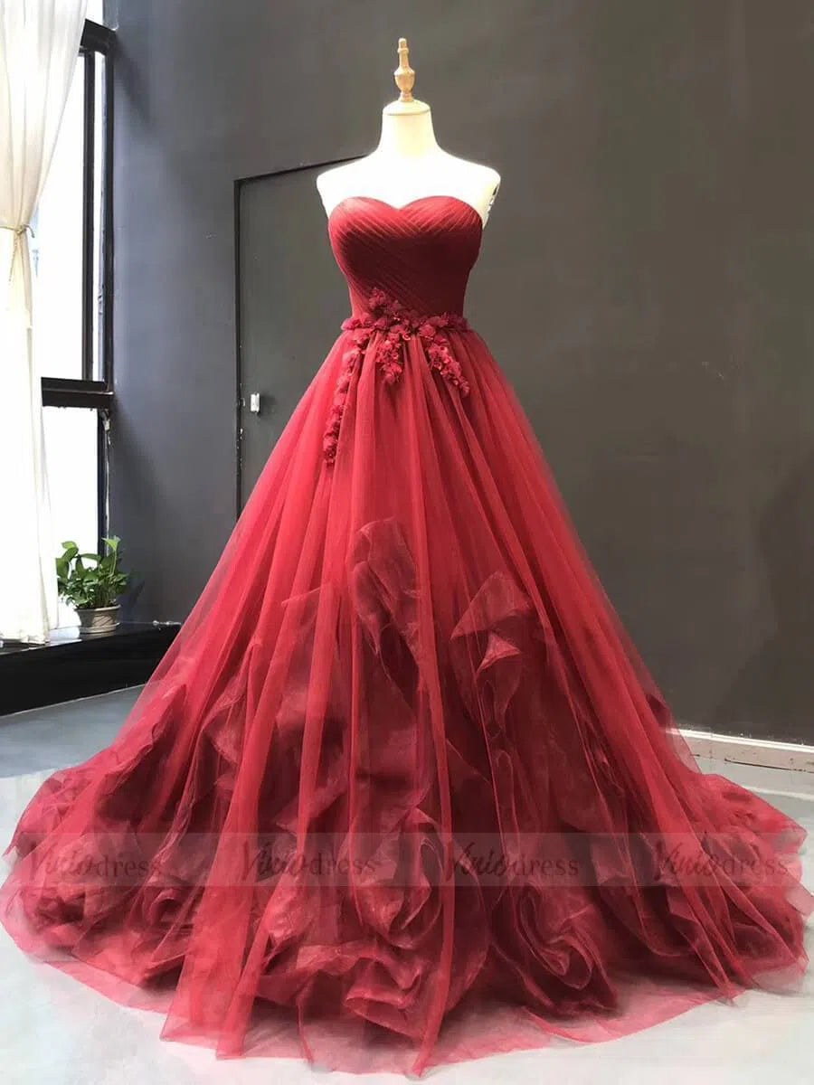 Baby Blue Strapless Ruffle Prom Dresses Quinceanera Dress 66290 viniodress-prom dresses-Viniodress-Dark Red-Custom Size-Viniodress