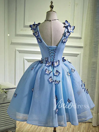 Baby Blue V Neck Cute Homecoming Dresses SD1005-Homecoming Dresses 2025 -Viniodress-Light Blue-Custom Size-