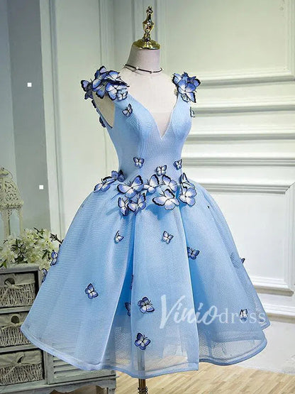 Baby Blue V Neck Cute Homecoming Dresses SD1005-Homecoming Dresses 2025 -Viniodress-Light Blue-Custom Size-