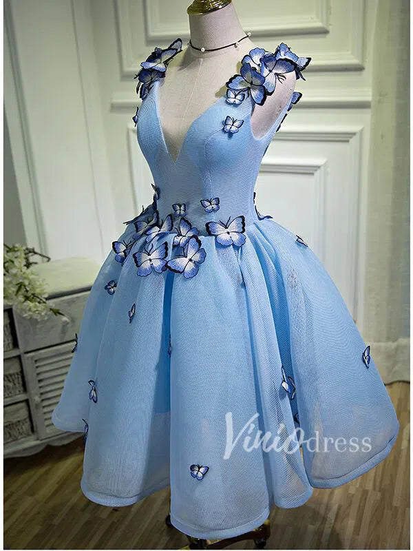 Baby Blue V Neck Cute Homecoming Dresses SD1005-Homecoming Dresses 2025 -Viniodress-Light Blue-Custom Size-