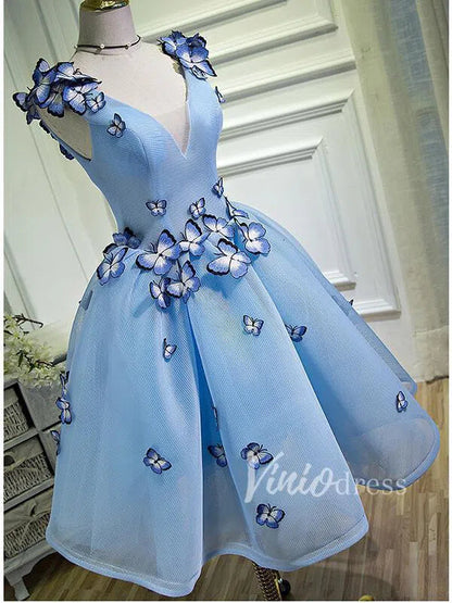 Baby Blue V Neck Cute Homecoming Dresses SD1005-Homecoming Dresses 2025 -Viniodress-Light Blue-Custom Size-