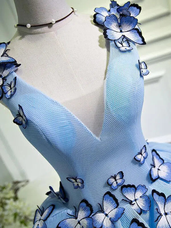 Baby Blue V Neck Cute Homecoming Dresses SD1005-Homecoming Dresses 2025 -Viniodress-Light Blue-Custom Size-