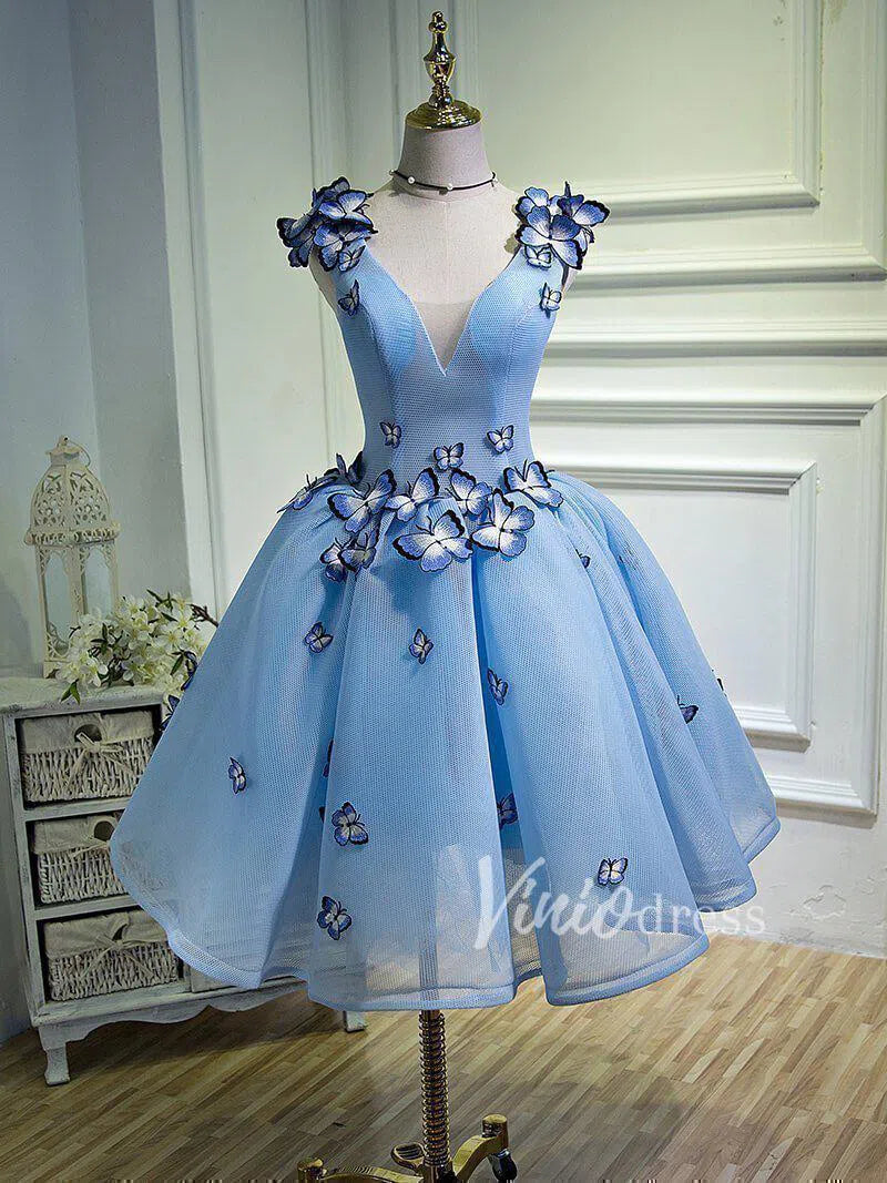 Baby Blue V Neck Cute Homecoming Dresses SD1005-Homecoming Dresses 2025 -Viniodress-Light Blue-Custom Size-