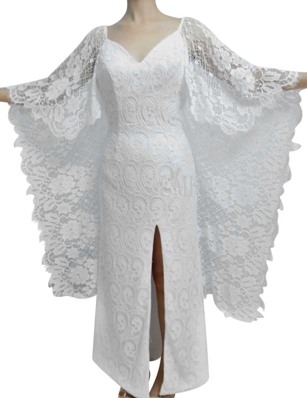 Backless Beach Boho Lace Wedding Dresses Extra Long Batwing Sleeves VW2219-wedding dresses 2025 -Viniodress-Ivory-Custom Size-