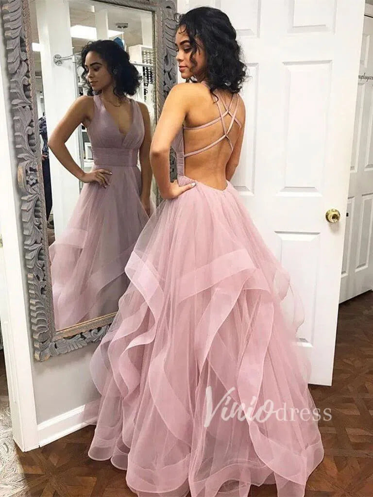 Backless Dusty Rose Long Prom Dresses FD1401-prom dresses 2025 -Viniodress-Dusty Rose-Custom Size-