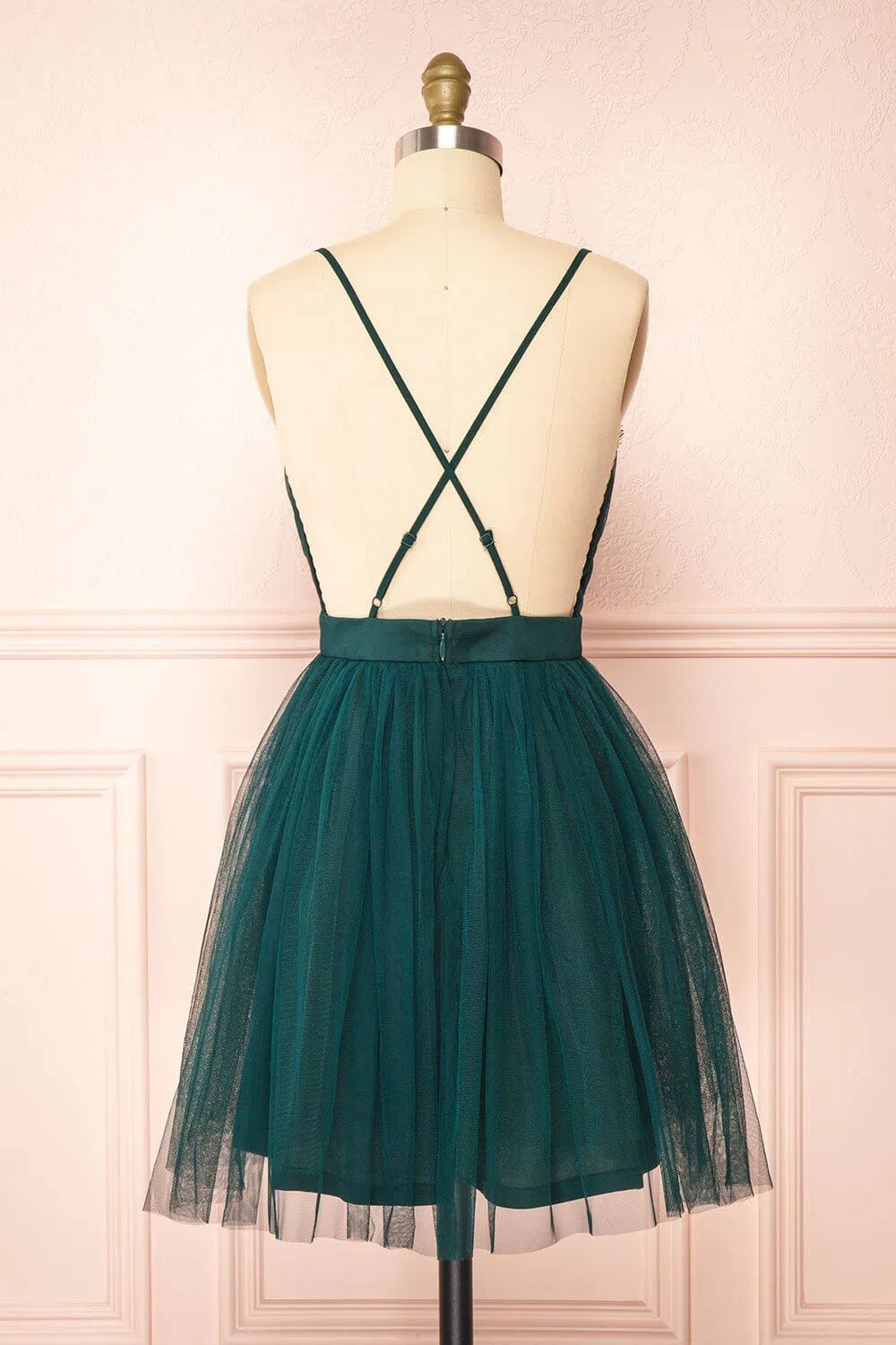 Backless Emerald Green Homecoming Dress Tulle Short Party Dress SD1091-Homecoming Dresses 2025 -Viniodress-Emerald Green-Custom Size-