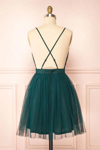 Backless Emerald Green Homecoming Dress Tulle Short Party Dress SD1091-Homecoming Dresses 2025 -Viniodress-Emerald Green-Custom Size-