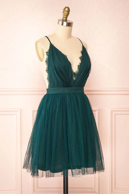 Backless Emerald Green Homecoming Dress Tulle Short Party Dress SD1091-Homecoming Dresses 2025 -Viniodress-Emerald Green-Custom Size-