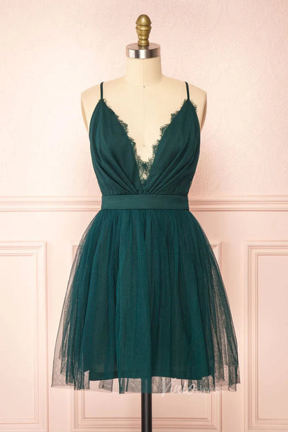 Backless Emerald Green Homecoming Dress Tulle Short Party Dress SD1091-Homecoming Dresses 2025 -Viniodress-Emerald Green-Custom Size-