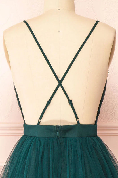 Backless Emerald Green Homecoming Dress Tulle Short Party Dress SD1091-Homecoming Dresses 2025 -Viniodress-Emerald Green-Custom Size-