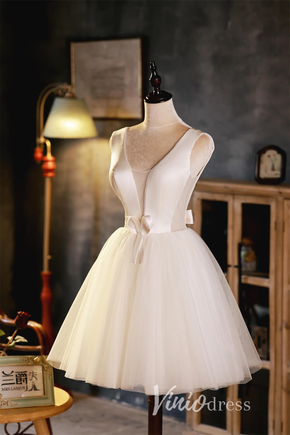 Backless Homecoming Dresses Short Graduation Dress with Bow SD1452-Homecoming Dresses 2025 -VINIODRESS-Ivory-Custom Size-