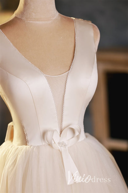 Backless Homecoming Dresses Short Graduation Dress with Bow SD1452-Homecoming Dresses 2025 -VINIODRESS-Ivory-Custom Size-