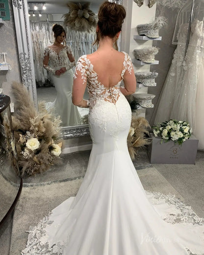 Backless Mermaid Wedding Dress | Sheer Bodice, Sparkly Lace & Asymmetrical Lace Train ML147-wedding dresses 2025 -Viniodress-Ivory-Custom Size-
