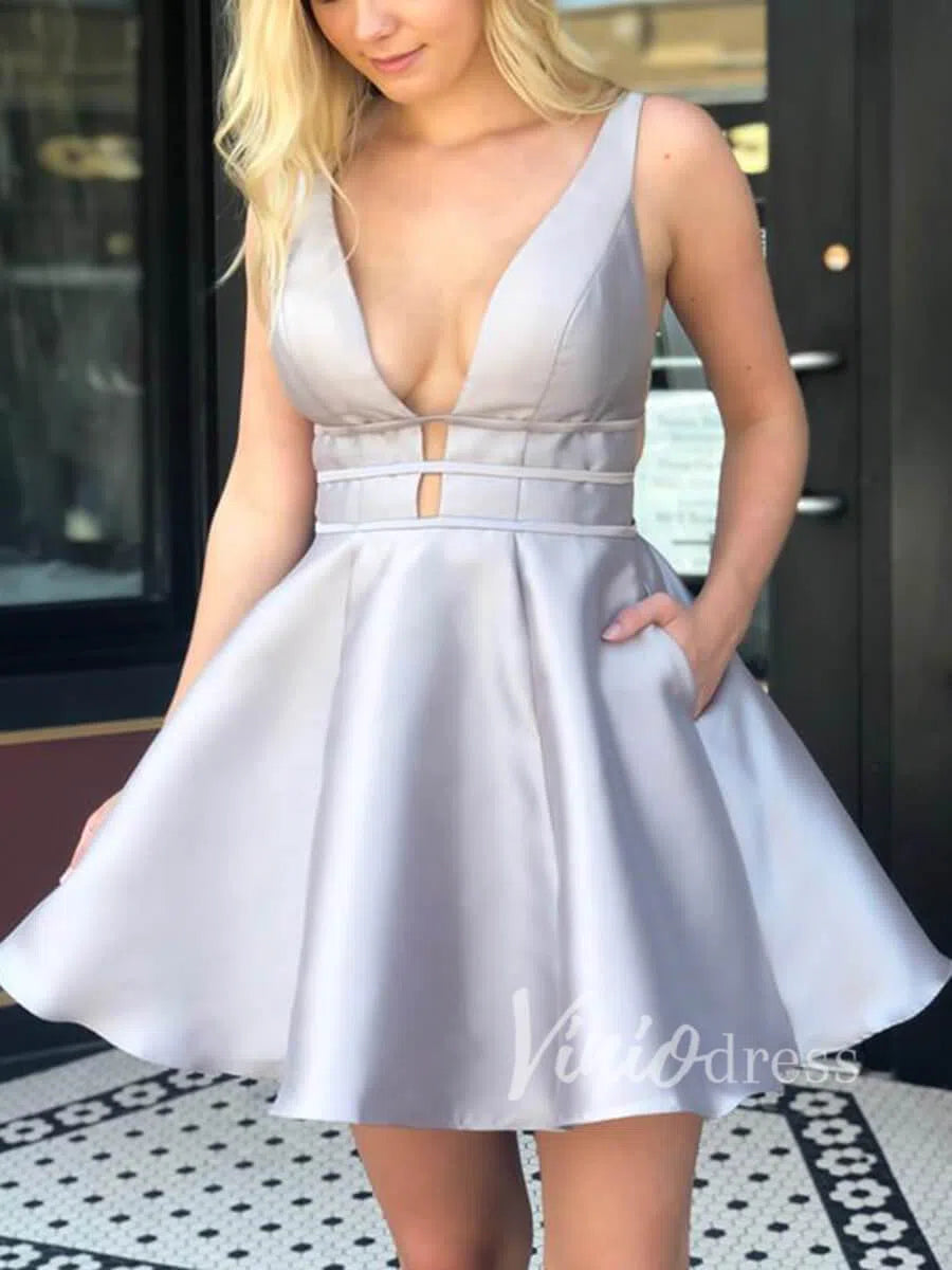 Short Prom Dresses 2025 Backless Silver Short Prom Dresses with Pockets SD1104-homecoming dresses-Viniodress-Silver-Custom Size-Viniodress