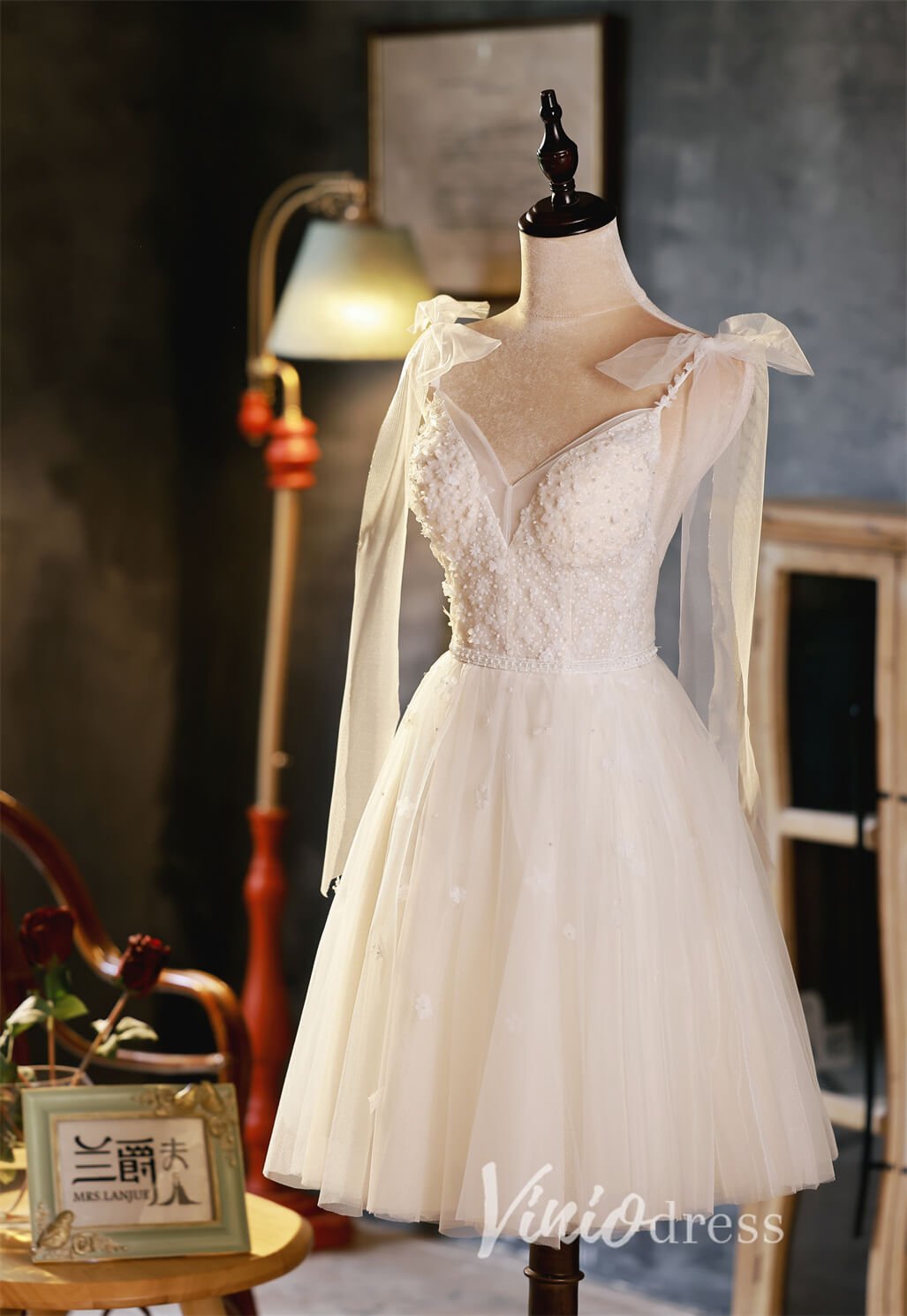 Backless Tulle Homecoming Dresses V-neck Short Graduation Dress SD1456-Homecoming Dresses 2025 -VINIODRESS-Ivory-Custom Size-
