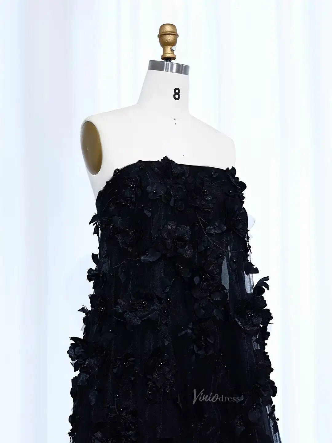 Balck Floral Prom Dresses Long 3D Flower Formal Dresses A-line BD015-prom dresses 2025 -Viniodress-Black-US 2-