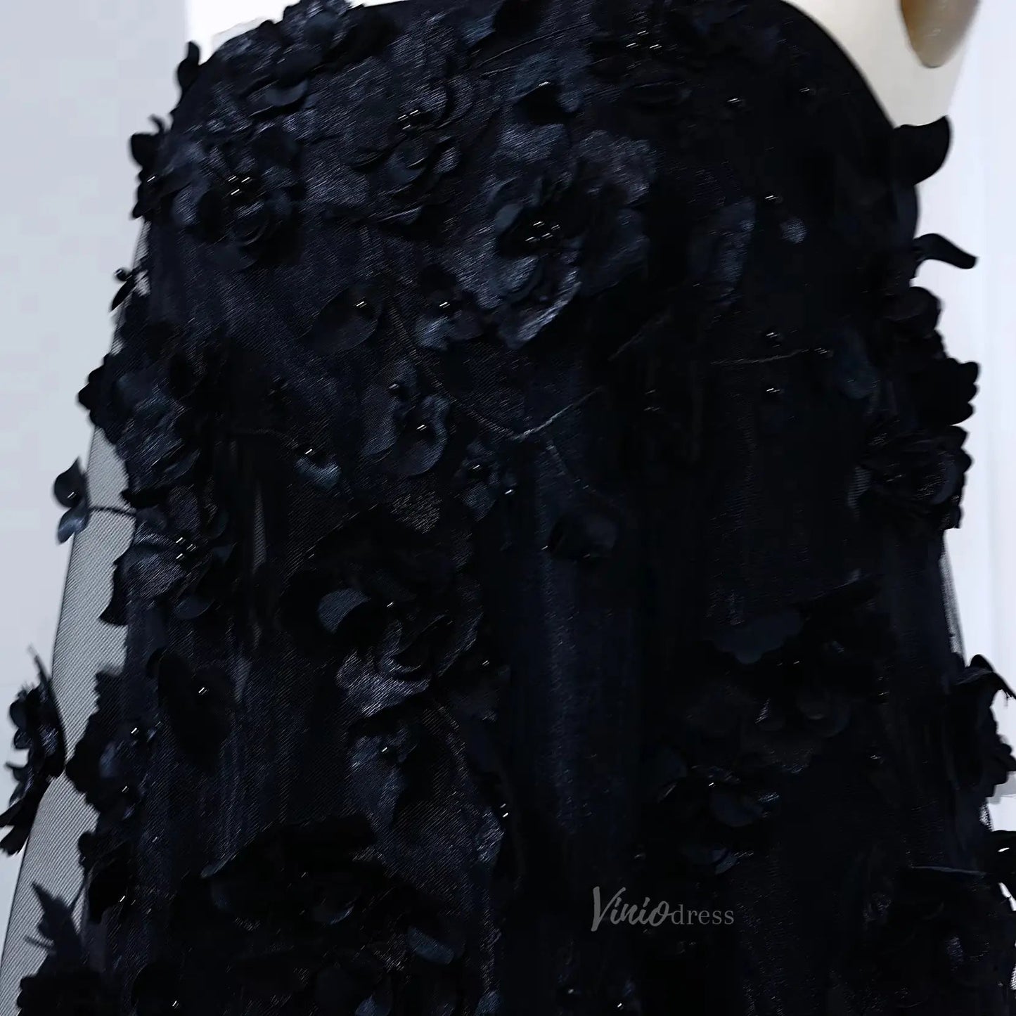 Balck Floral Prom Dresses Long 3D Flower Formal Dresses A-line BD015-prom dresses 2025 -Viniodress-Black-US 2-