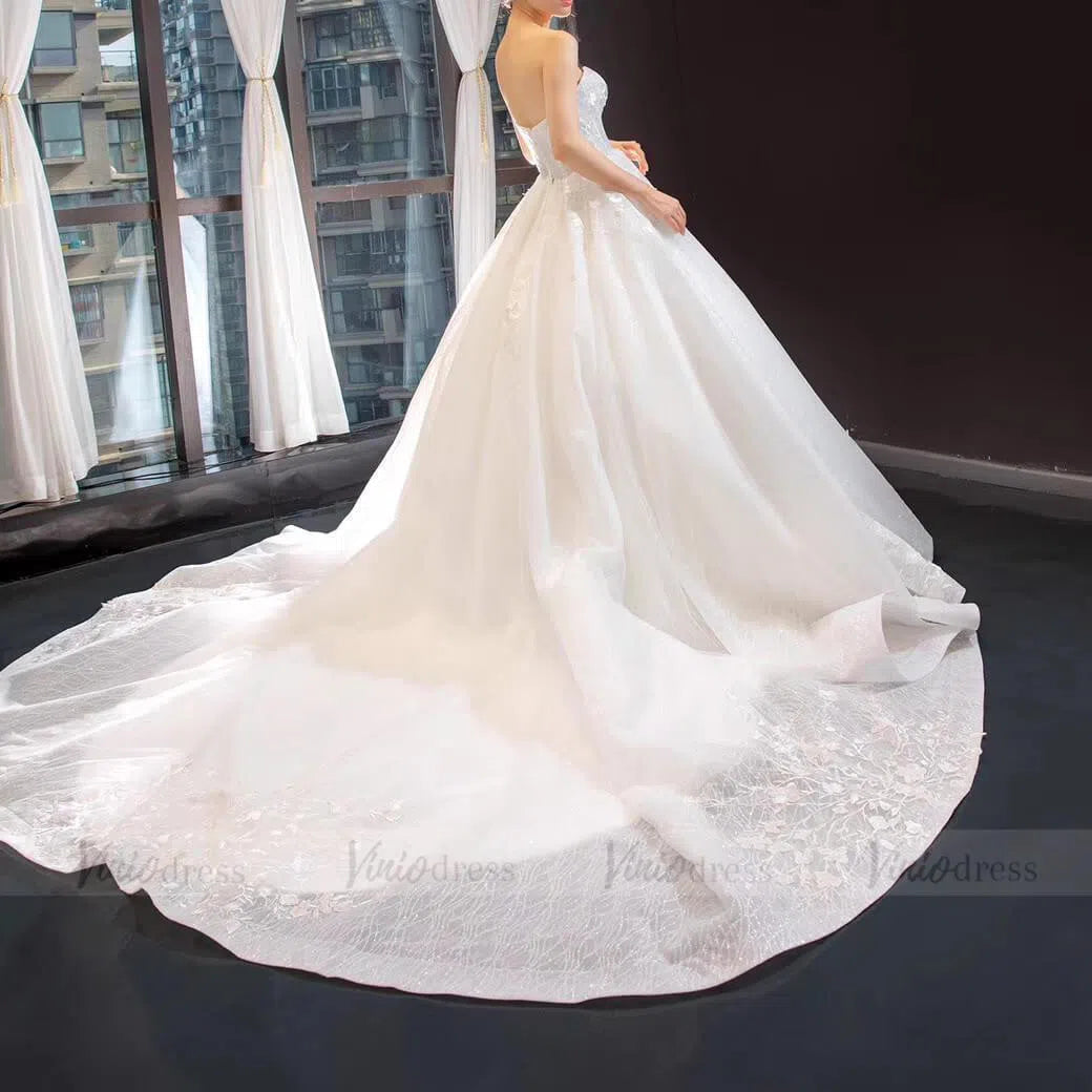 Ball Gown Lace Wedding Dresses with Detachable Sleeves VW1038-wedding dresses-Viniodress-Viniodress