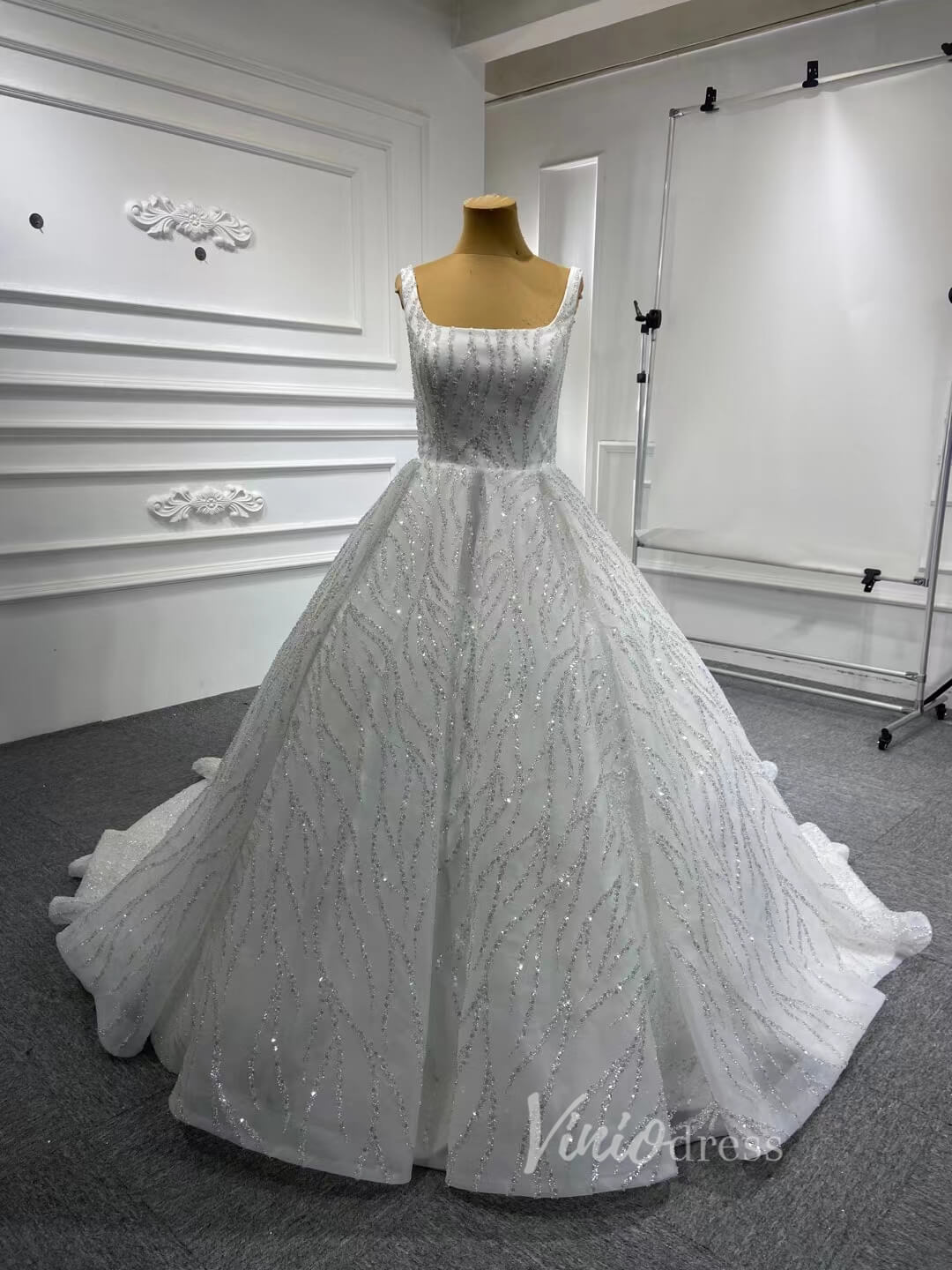 Ball Gown Luxury Beaded Wedding Dresses with Long Sleeves 67331 viniodress-wedding dresses 2025 -Viniodress-Ivory-Custom Size-