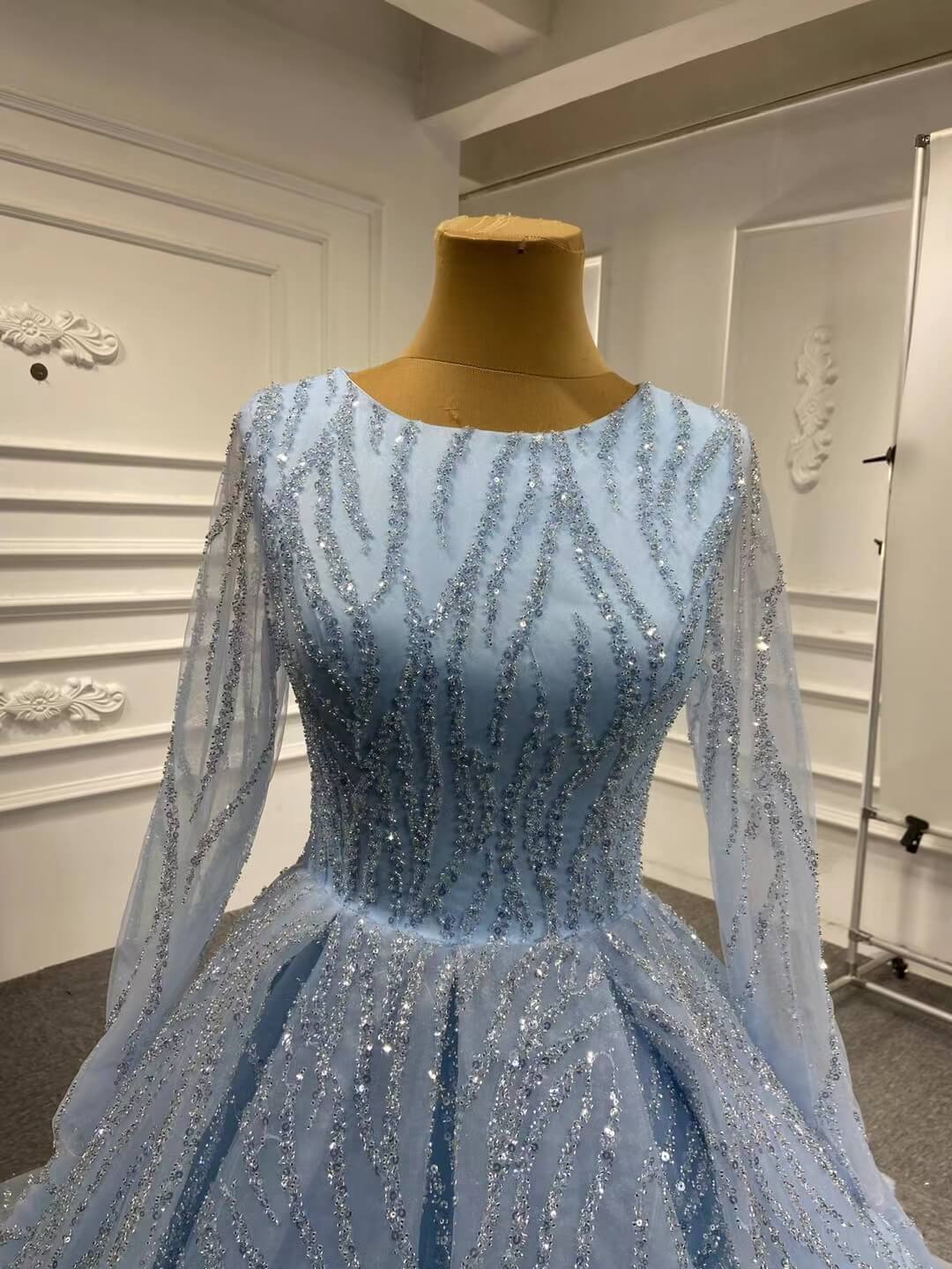 Ball Gown Luxury Beaded Wedding Dresses with Long Sleeves 67331 viniodress-wedding dresses 2025 -Viniodress-Light Blue-Custom Size-