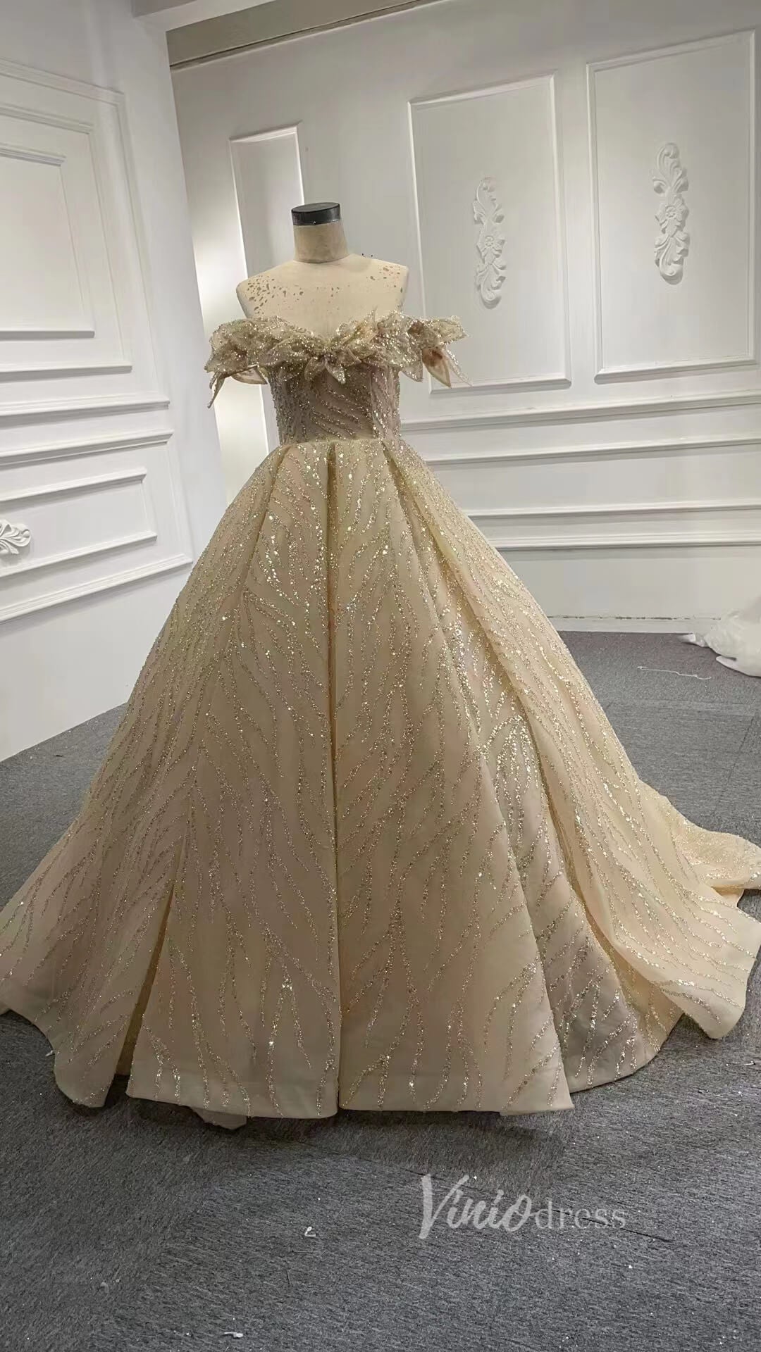 Ball Gown Luxury Beaded Wedding Dresses with Long Sleeves 67331 viniodress-wedding dresses 2025 -Viniodress-Light Blue-Custom Size-