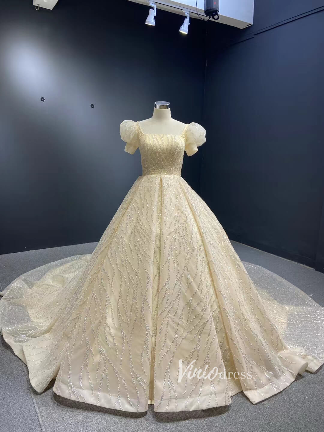 Ball Gown Luxury Beaded Wedding Dresses with Long Sleeves 67331 viniodress-wedding dresses 2025 -Viniodress-Light Blue-Custom Size-