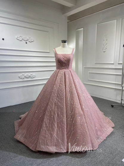 Ball Gown Luxury Beaded Wedding Dresses with Long Sleeves 67331 viniodress-wedding dresses 2025 -Viniodress-Pink-Custom Size-