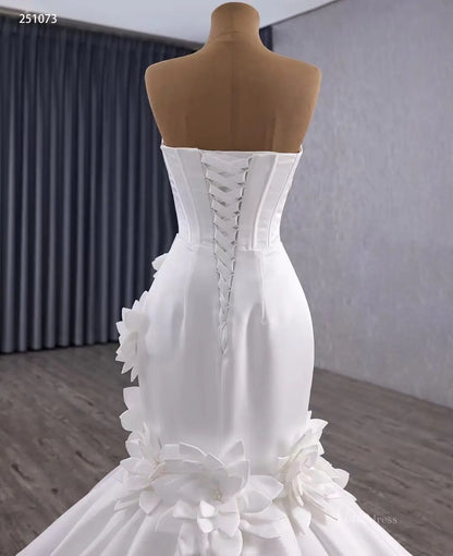 Basque Waist Trumpet Mermaid Satin Wedding Dress with Blooming Flowers & Sweetheart Neck 251073-wedding dresses 2026-Viniodress-Ivory-Custom Size-