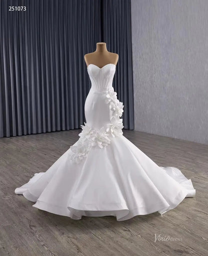 Basque Waist Trumpet Mermaid Satin Wedding Dress with Blooming Flowers & Sweetheart Neck 251073-wedding dresses 2026-Viniodress-Ivory-Custom Size-