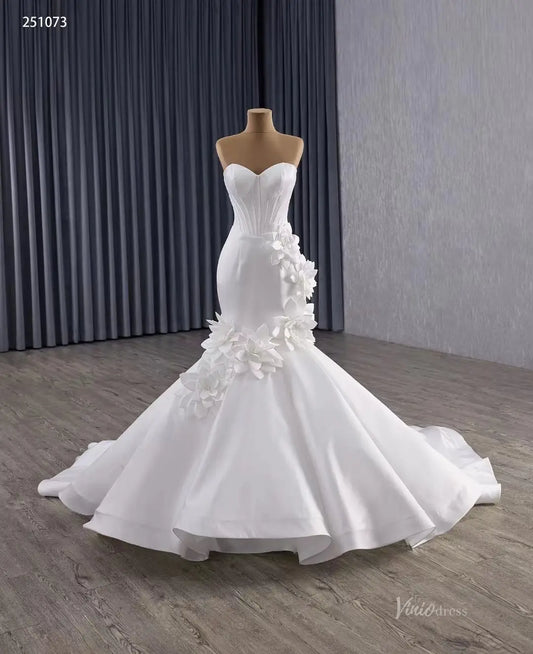 Basque Waist Trumpet Mermaid Satin Wedding Dress with Blooming Flowers & Sweetheart Neck 251073-wedding dresses 2026-Viniodress-Ivory-Custom Size-