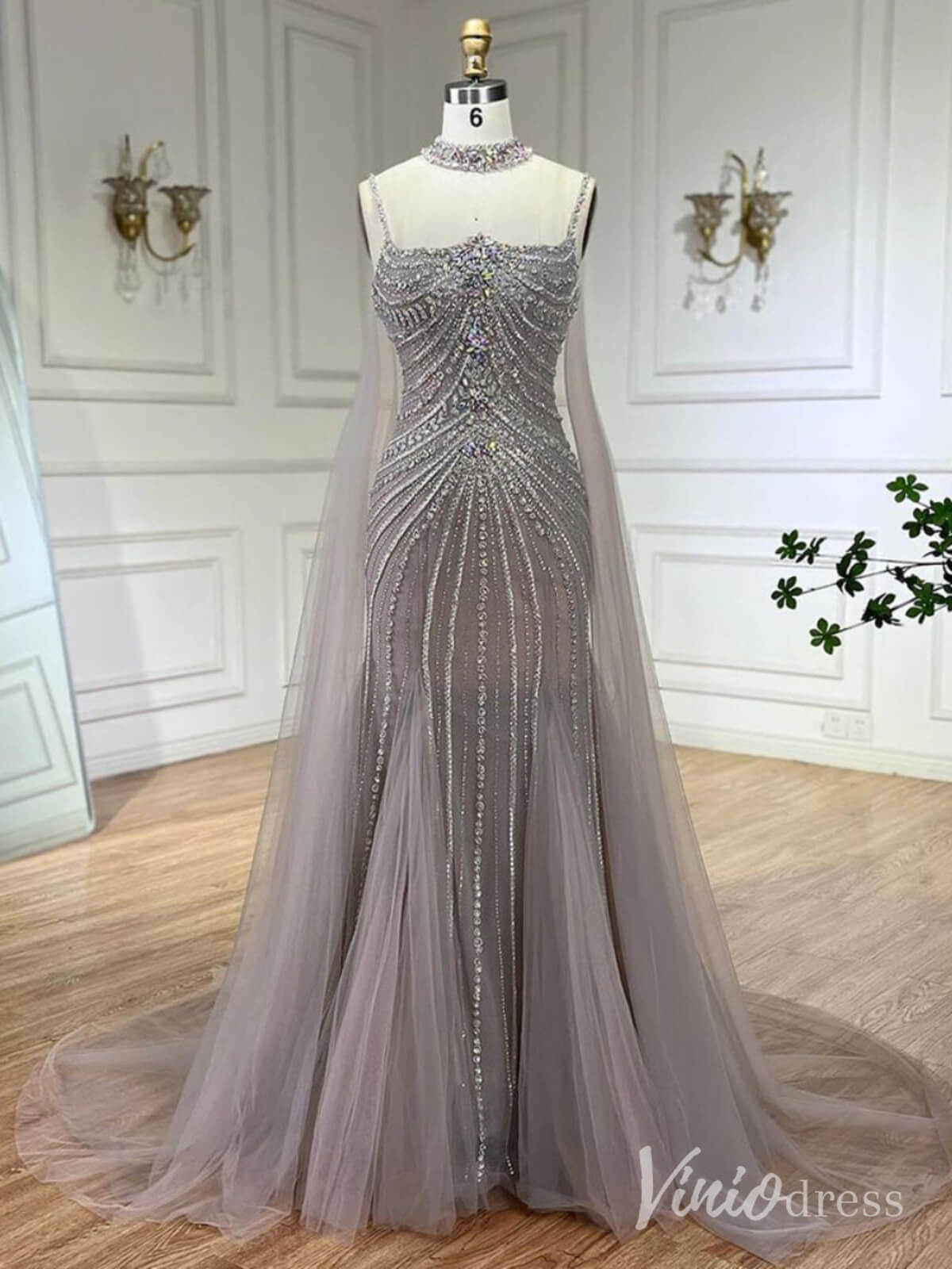 Beaded 1920s Prom Dresses Cape Sleeve Gatsby Formal Dresses AD1250-Evening Dresses 2025 -Viniodress-Dusty Rose-US 2-