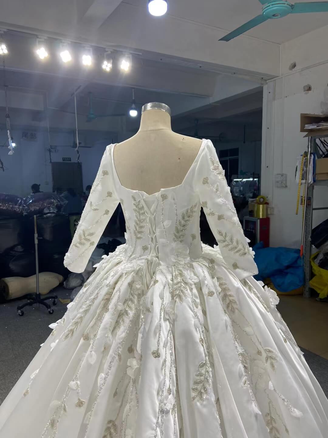 Beaded 3D Flower Satin Wedding Dresses with Sleeves 67282-wedding dresses 2025 -Viniodress-Sheath/Overskirt-Ivory-Custom Size
