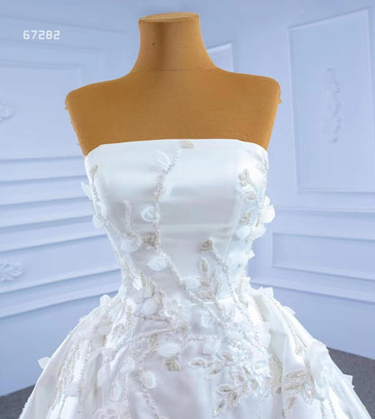 Beaded 3D Flower Satin Wedding Dresses with Sleeves 67282-wedding dresses 2025 -Viniodress-Sheath/Overskirt-Ivory-Custom Size
